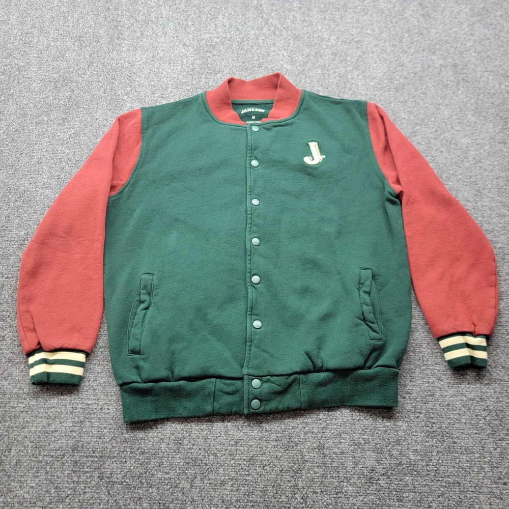 Jameson Irish Whiskey Varsity Jacket Green Red Organic Cotton Bomber Mens Medium